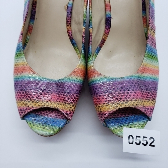 nine West women US 9 rainbow wedge heels Cheerful-30 open toe cork vegan PRIDE - Picture 12 of 12